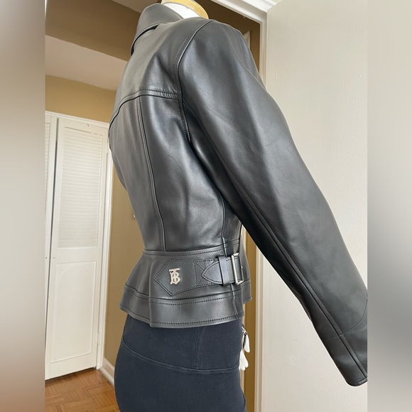 BURBERRY Black Leather Jacket Size 4 US - Picture 17 of 17